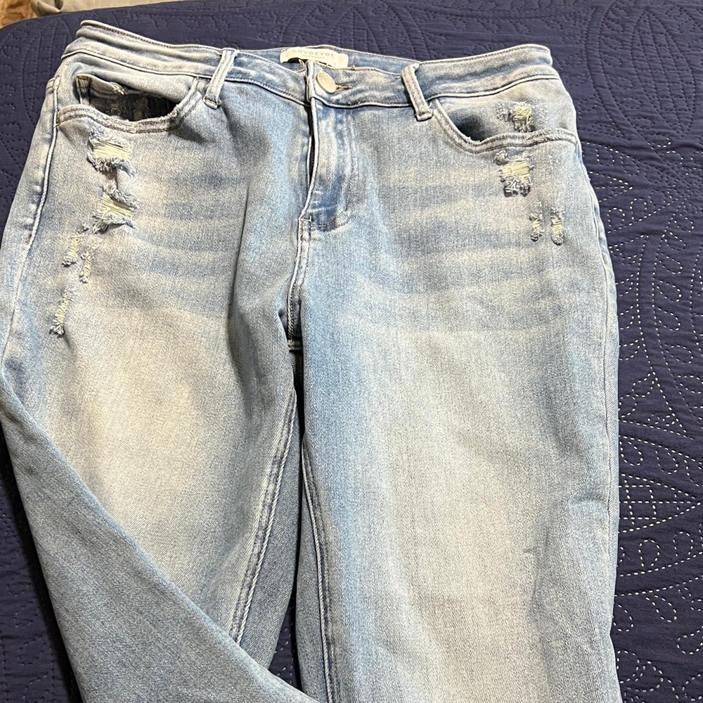 Trendy Light Blue Distressed Boyfriend Jeans